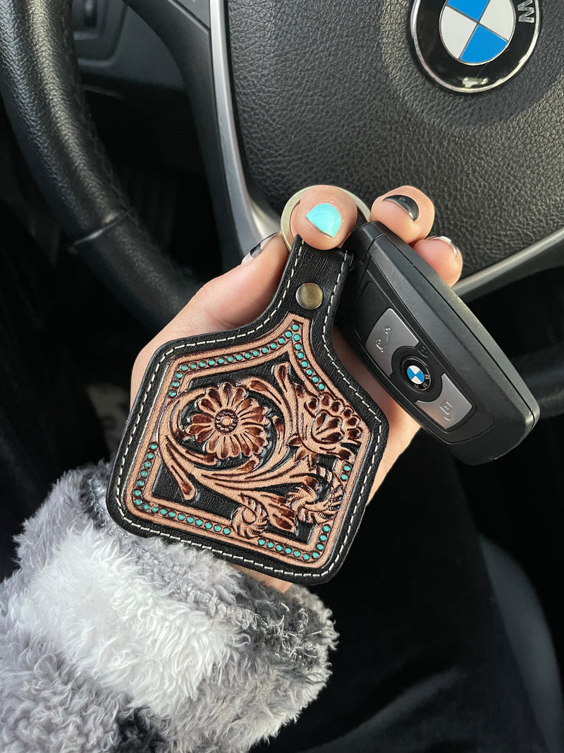 Rolling Hills Ear Tag Leather Keychain