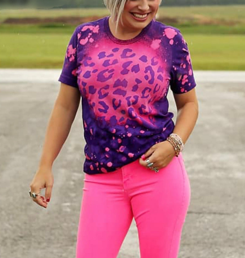 Stetson Purple Pink Leopard Top - Also in Plus Size