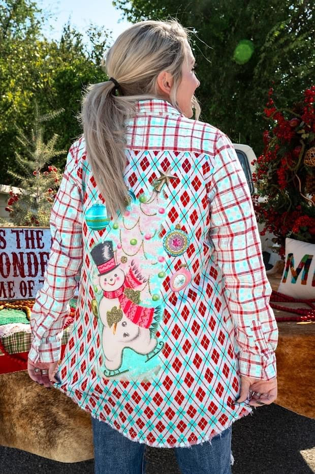 Retro Snowman Flannel Top - Also in Plus Size – Gypsy Ranch Boutique