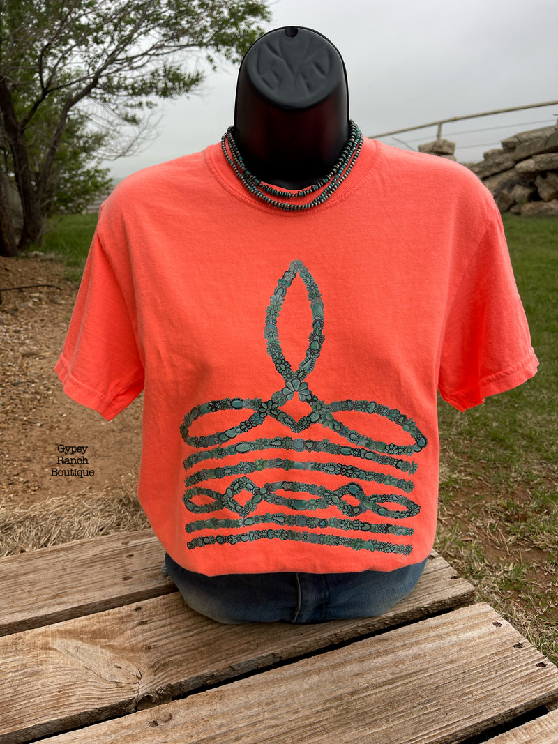 Malibu Coral Turquoise Concho Boot Stitch Tee - Also in Plus Size