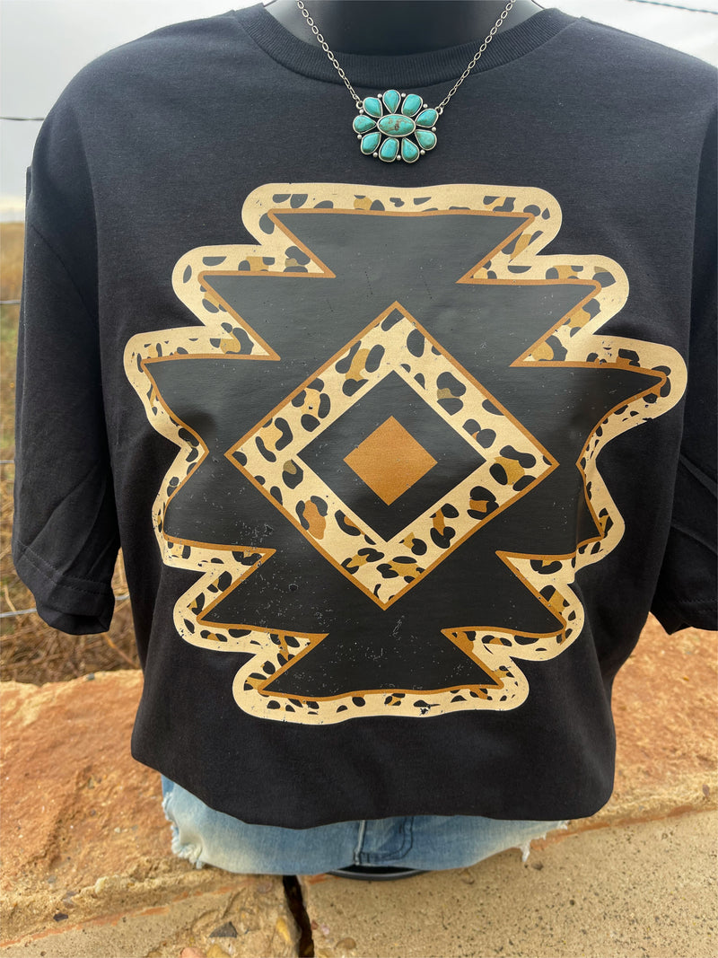 Vega Distressed Aztec Leopard Tee - Also in Plus Size