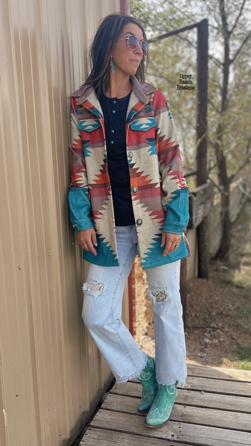 Cordova Cactus Aztec Turquoise Buttons Jacket - Also in Plus Size