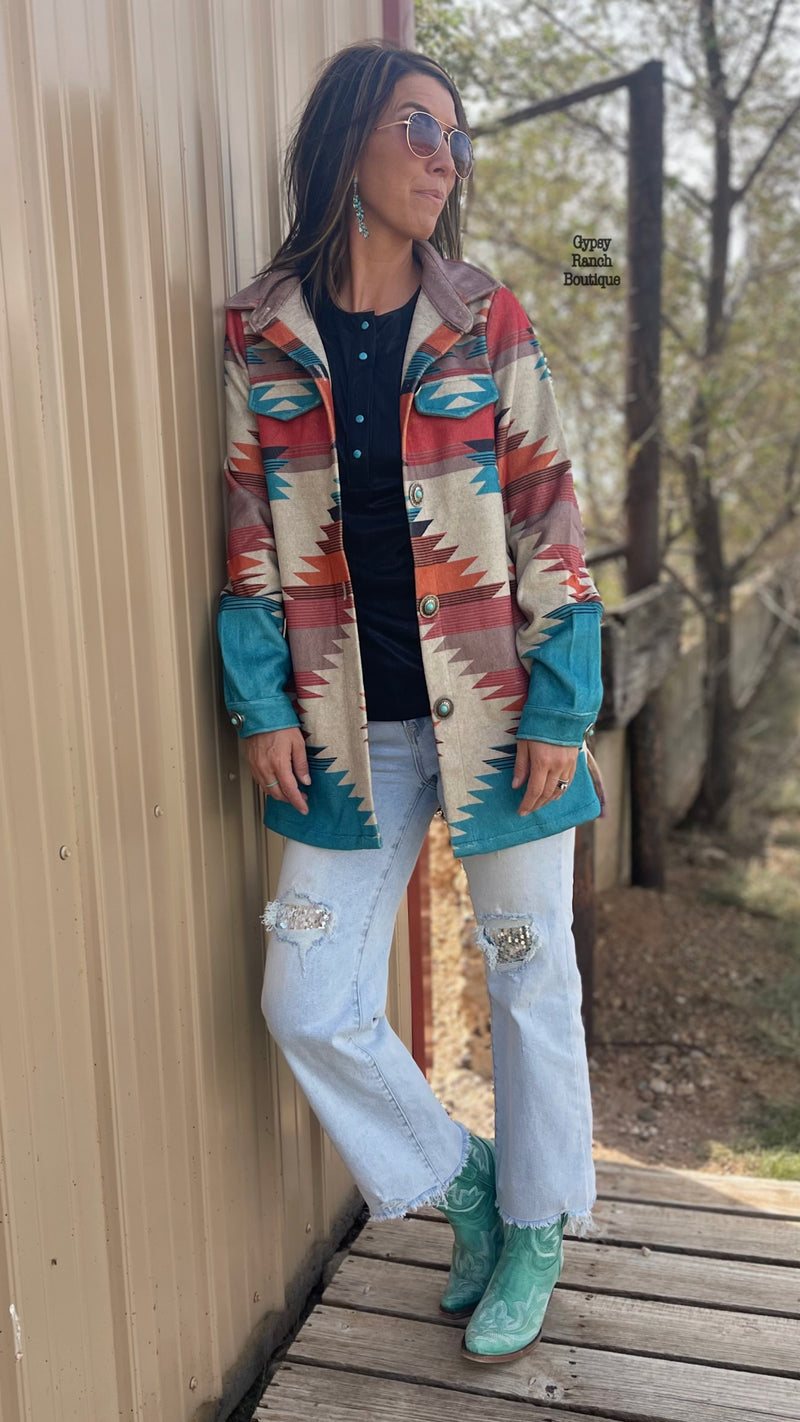 Cordova Cactus Aztec Turquoise Buttons Jacket - Also in Plus Size
