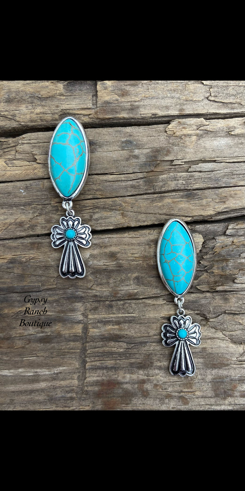Lacy Stone Turquoise Cross Earrings
