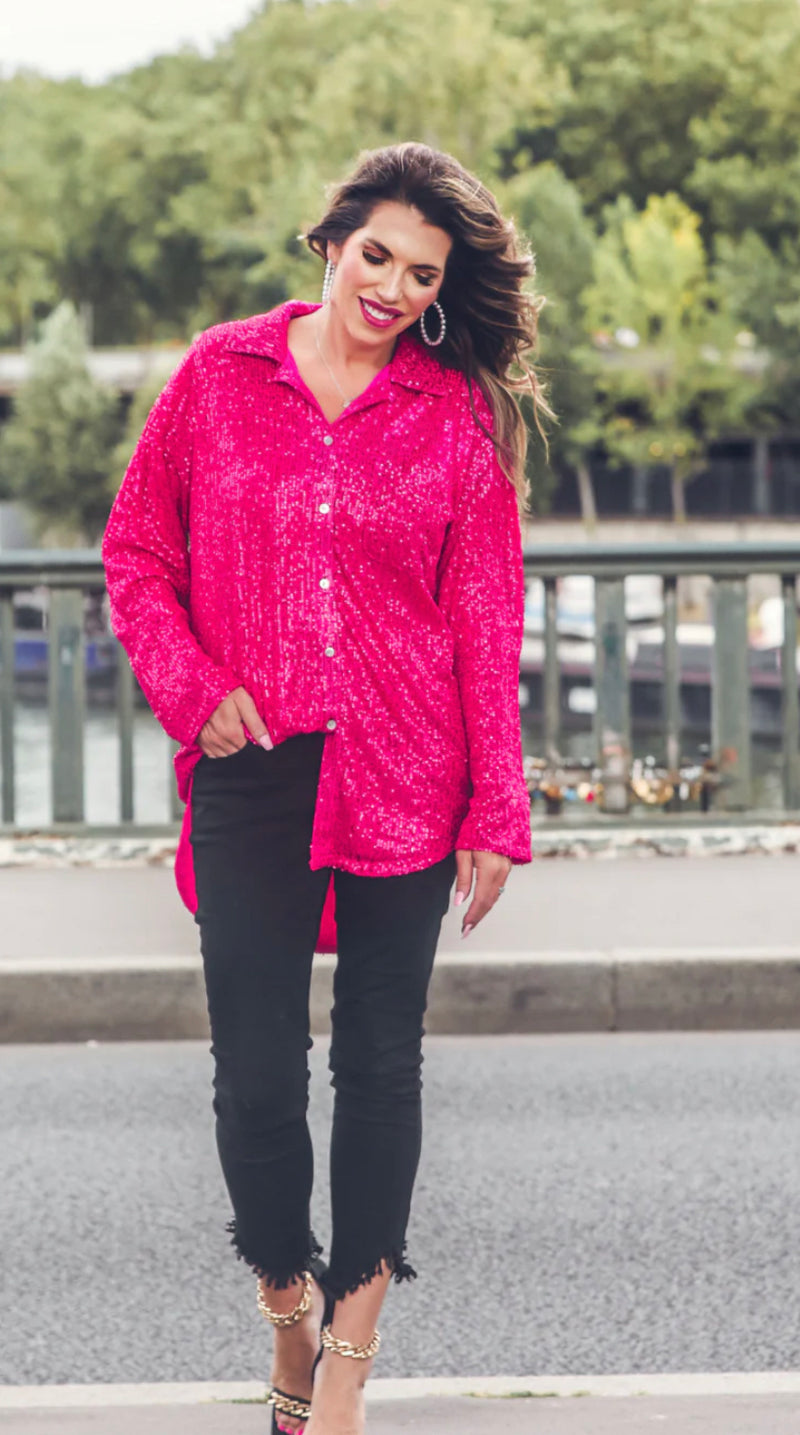 Attention Seeker Pink Sequin Top - Also in Plus SIze