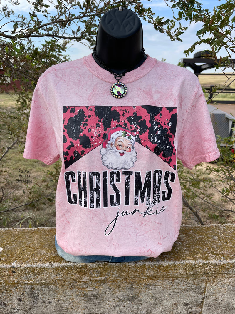 Christmas Junkie on Acid Wash Red Tee - Also in Plus Size