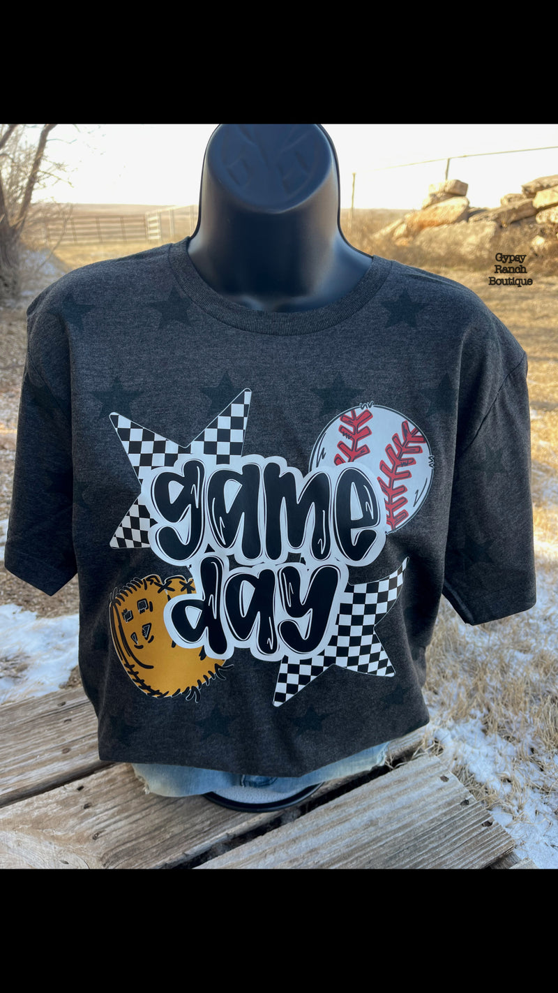 Baseball Game Day Checkered on Star Tee - Also in Plus Size