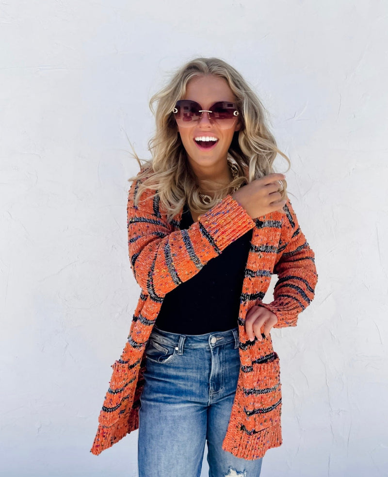 Orange Blk Stripe Miley Cardigan - Also in Plus Size