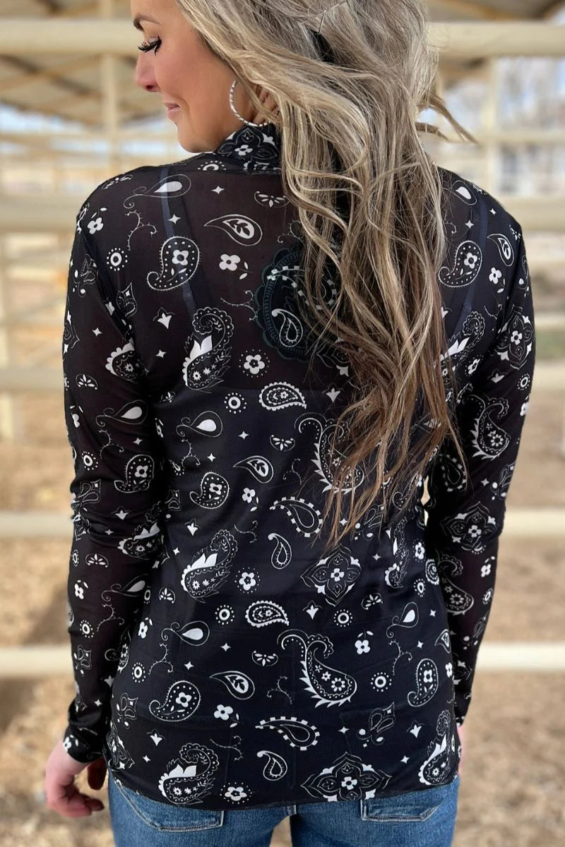 Black Bandana Mesh Layering Top - Also in Plus Size