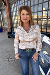 Shiner Aztec Satin Button Up Top - Also in Plus Size