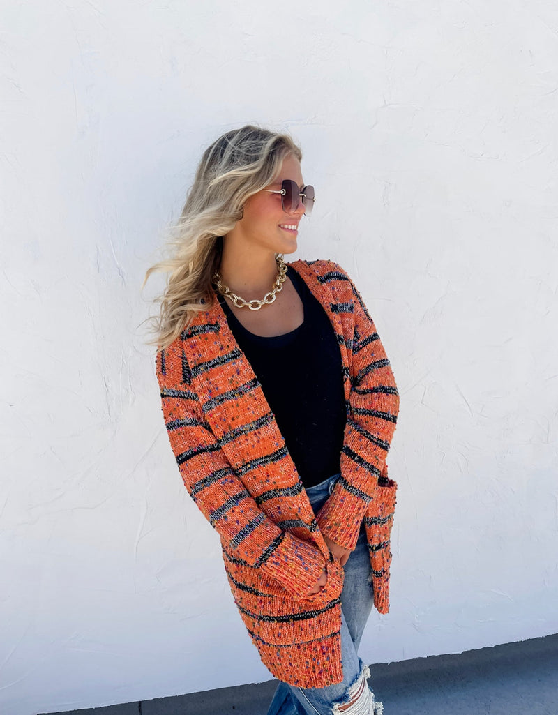 Orange Blk Stripe Miley Cardigan - Also in Plus Size