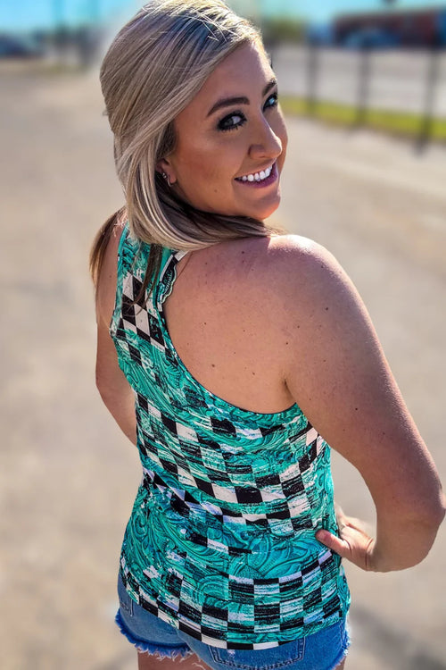 Sundown Creek Checkered Tank Top - Also in Plus Siz