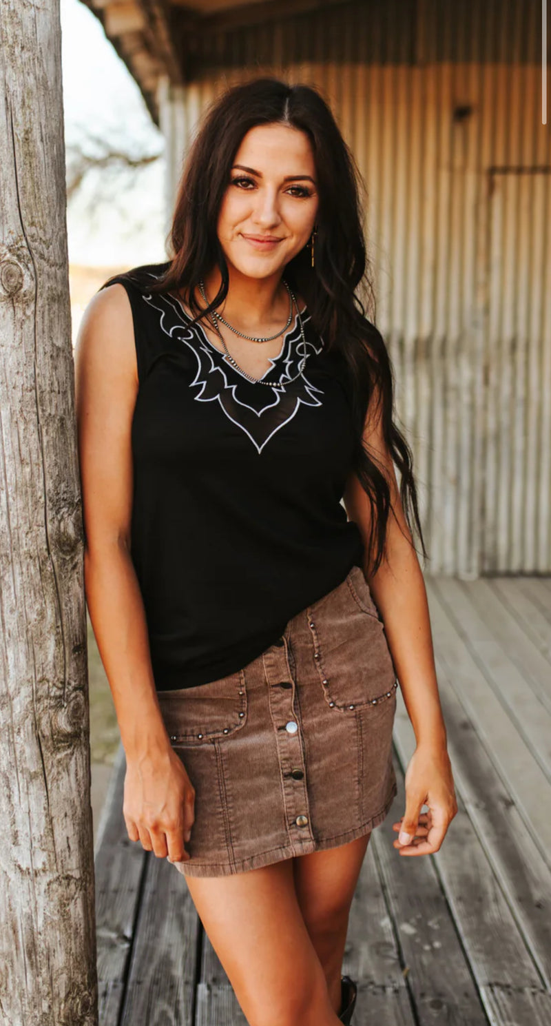 Victory Boot Stitch Mesh Detail Tank - Also in Plus Size