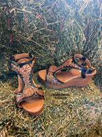 Calgary Tooled Leather Wedge Sandal