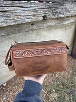 Stampede Leather Tooled Cosmetic Shaving Bag