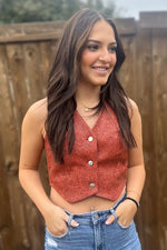 Tooled Leather Look Vest - Also in Plus Size