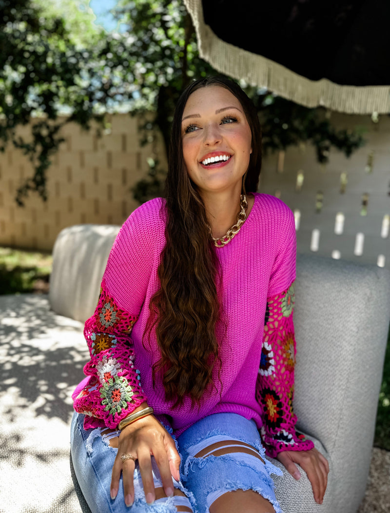 Indie Pink Crochet Top - Also in Plus Size