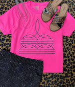 Boot Stitch on Neon Pink Tee - Also in Plus Size