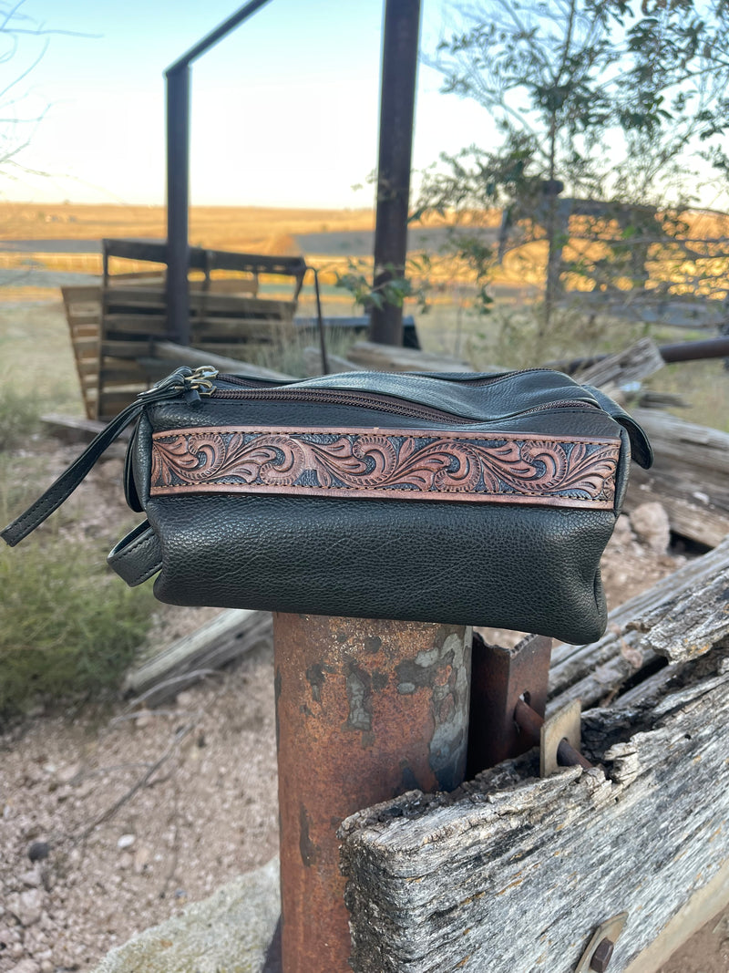 Stampede Leather Tooled Cosmetic Shaving Bag