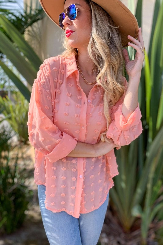 Fashion Forward Coral Detailed Button Up Top - Also in Plus Size