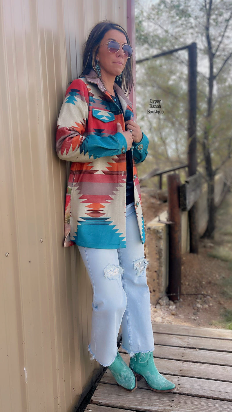Cordova Cactus Aztec Turquoise Buttons Jacket - Also in Plus Size