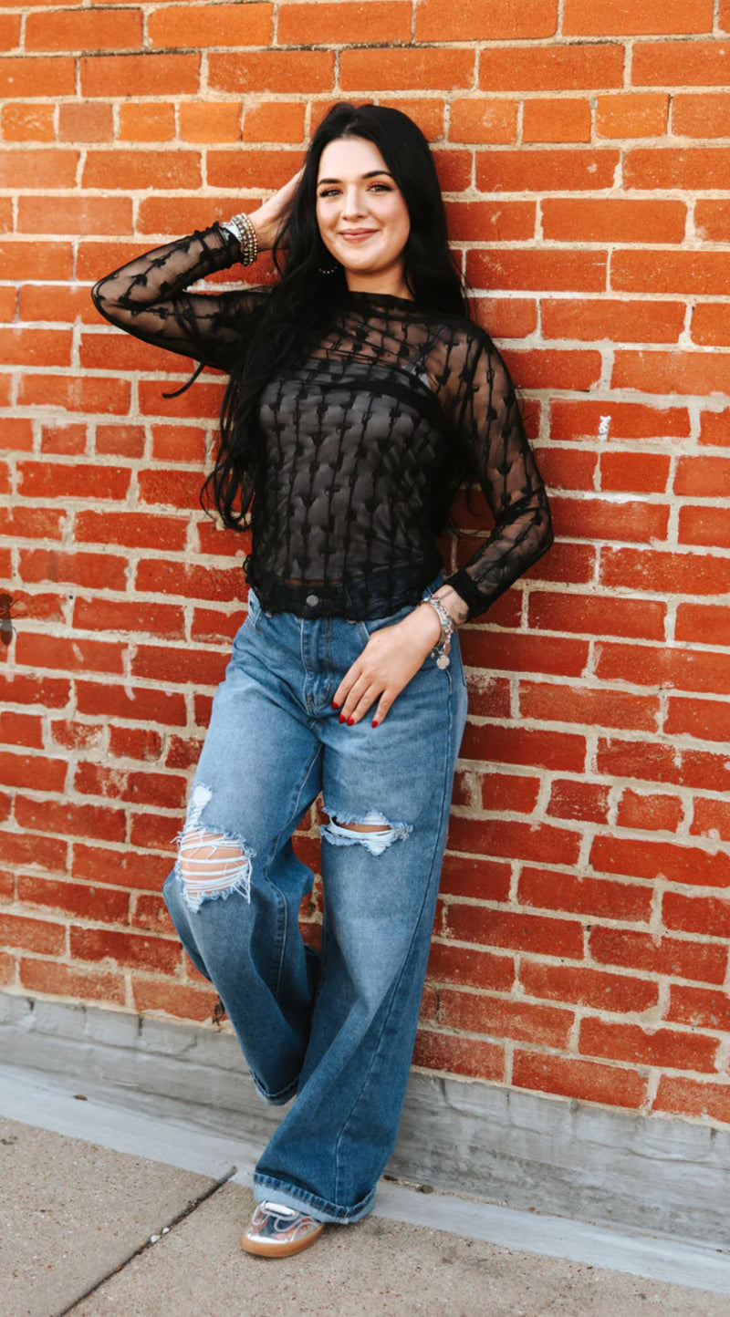 Black Lariat Lace Layering Top - Also in Plus Size