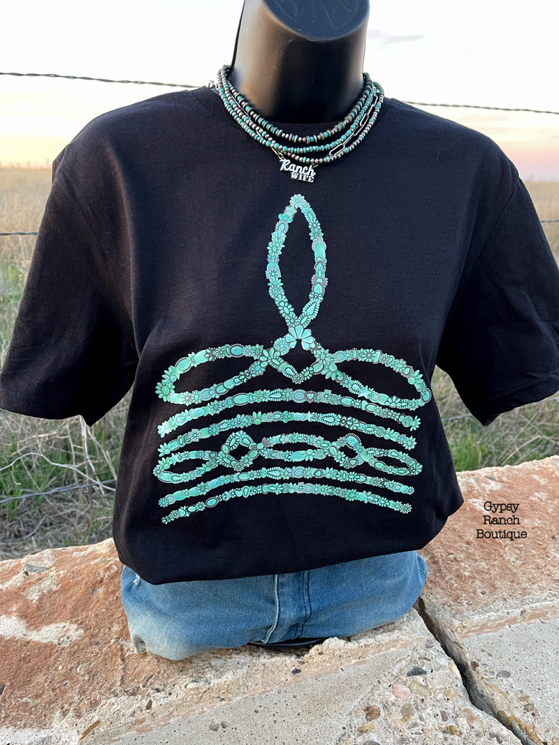 Turquoise Squash Blossom Boot Stitch Tee - Also in Plus Size