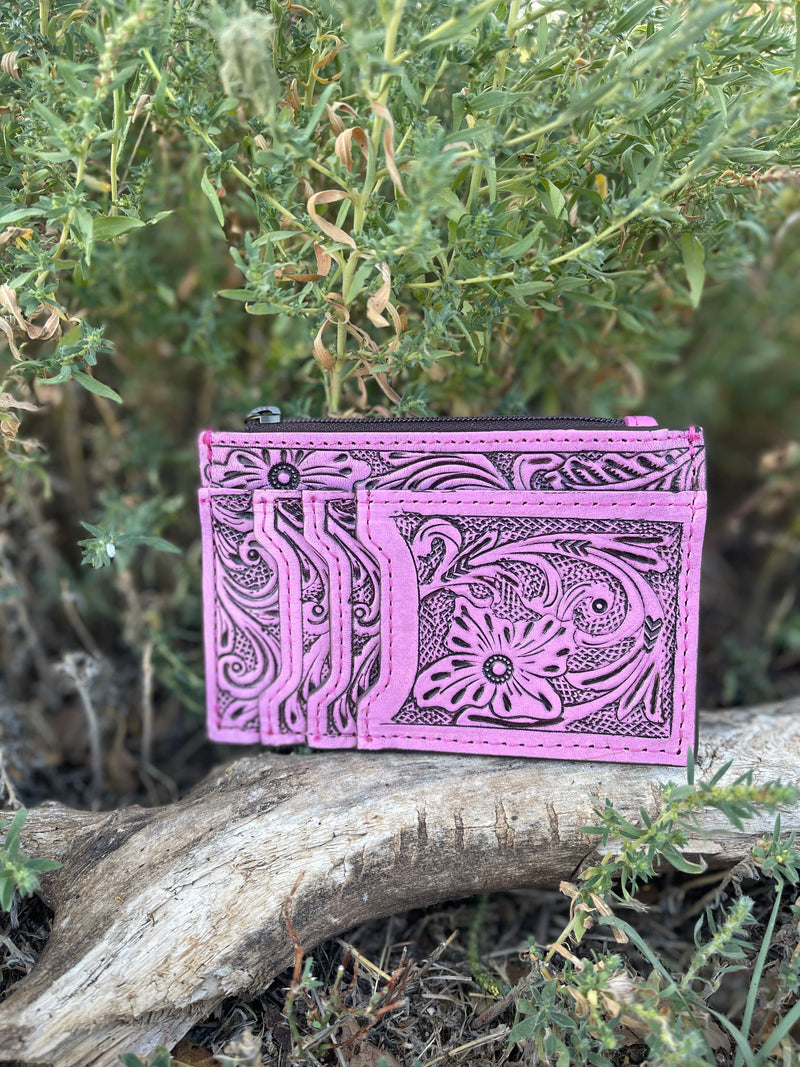 Brody Pink Leather Tooled Card Holder