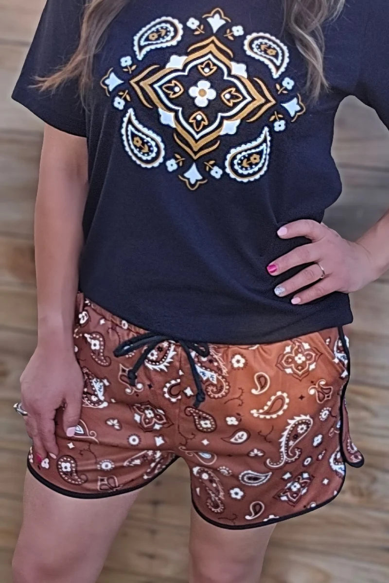Bandana Babe Brown Shorts - Also in Plus Size