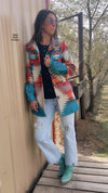 Cordova Cactus Aztec Turquoise Buttons Jacket - Also in Plus Size