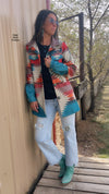 Cordova Cactus Aztec Turquoise Buttons Jacket - Also in Plus Size