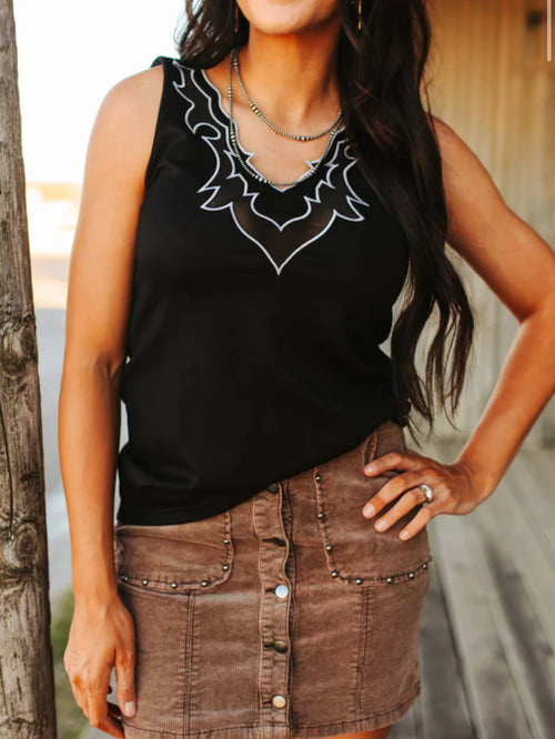 Victory Boot Stitch Mesh Detail Tank - Also in Plus Size