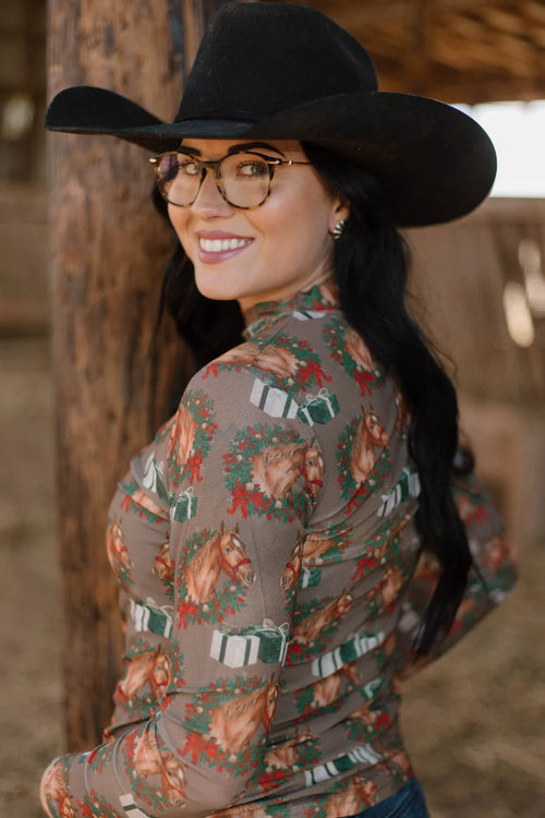 Cowgirl Christmas Horse Mesh Layering Top - Also in Plus Size