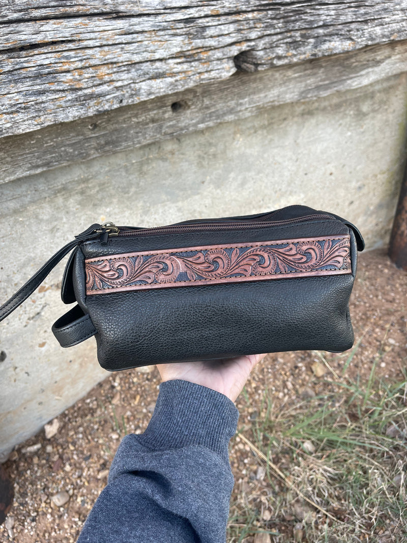 Stampede Leather Tooled Cosmetic Shaving Bag