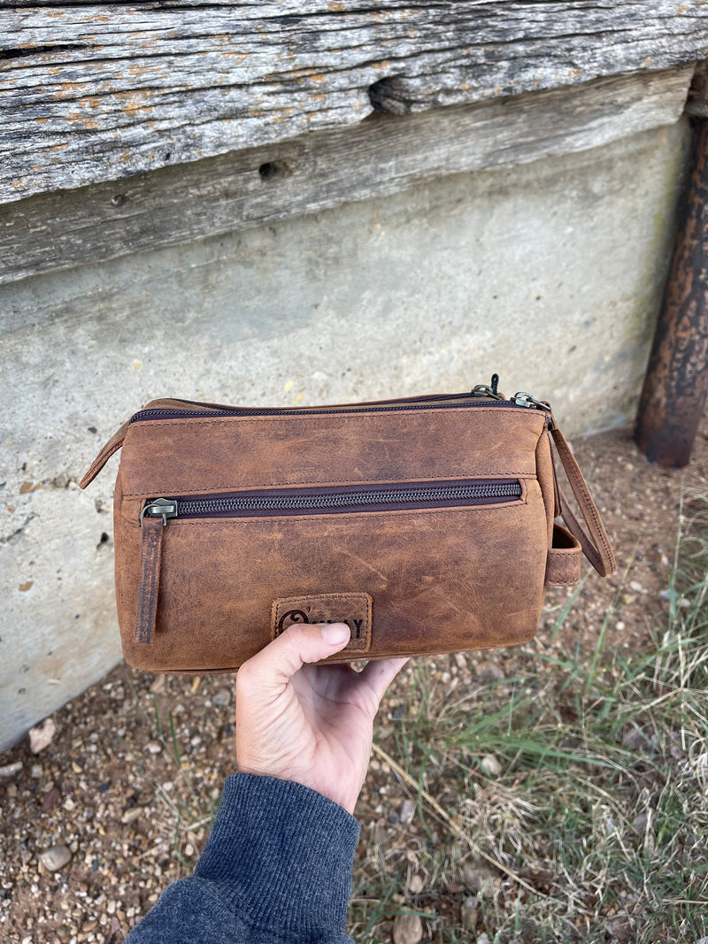 Stampede Leather Tooled Cosmetic Shaving Bag