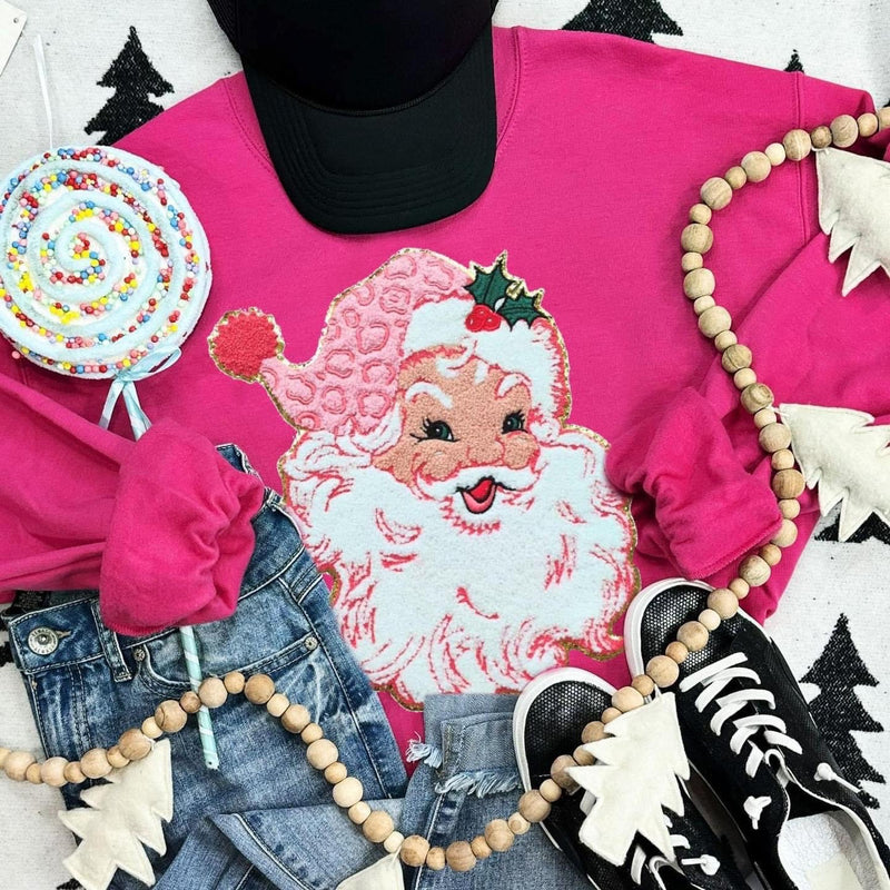 Preorder Ships 9/26 Santa Leopard Chenille Patch Sweatshirt - Also in Plus Size