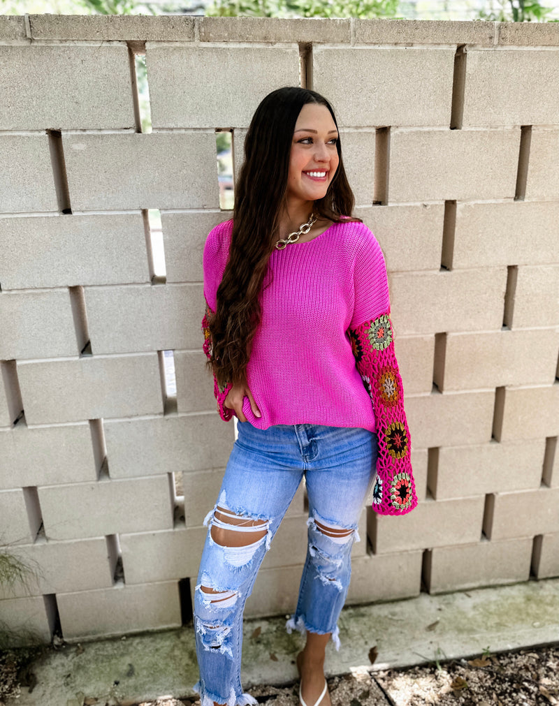 Indie Pink Crochet Top - Also in Plus Size