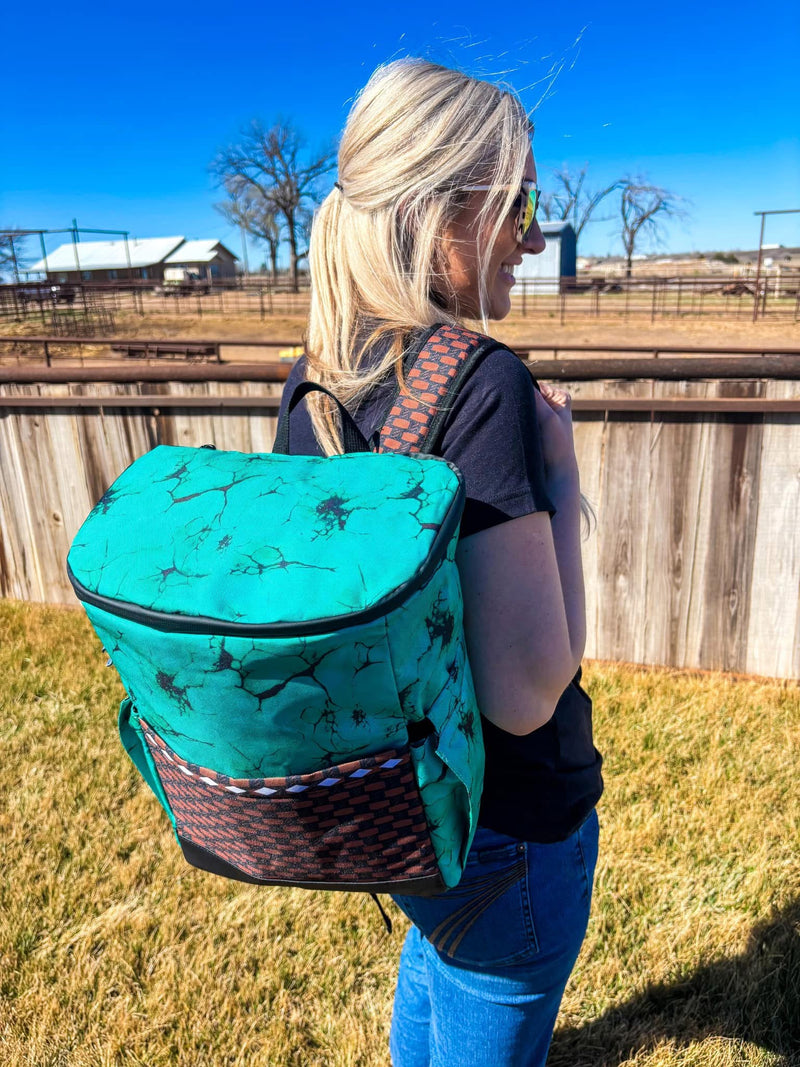 Rodeo Trail Turquoise & Leather Backpack Cooler