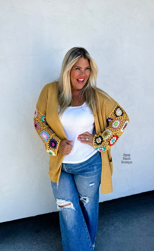 Milligan Mustard Crochet Cardigan - Also in Plus Size