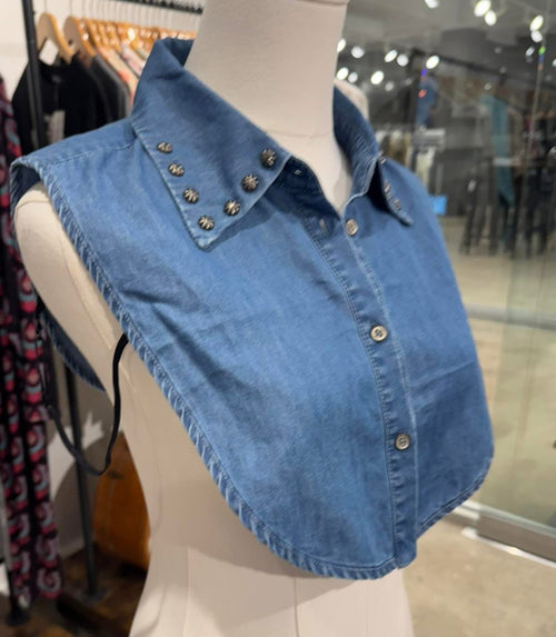 Western Denim Studded Faux Collar Layering Top