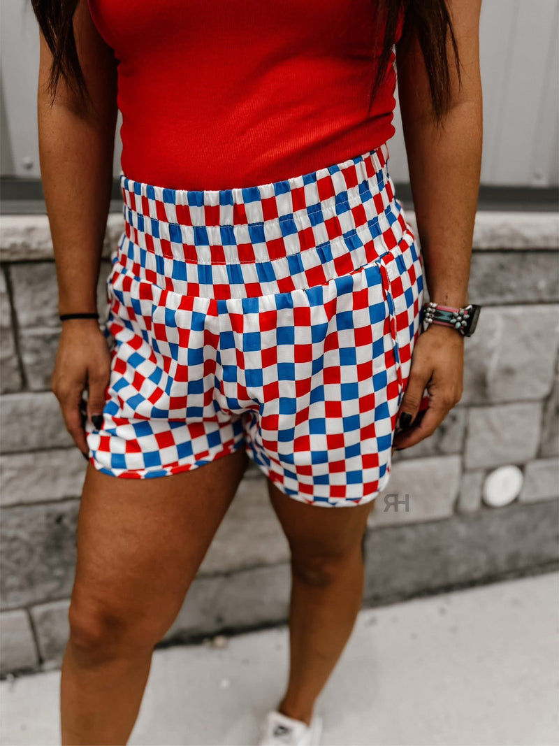 PREORDER - Red White & Blue Checkered Shorts - Also in Plus Size