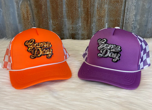 Sequin Game Day Checkered  Orange Cap