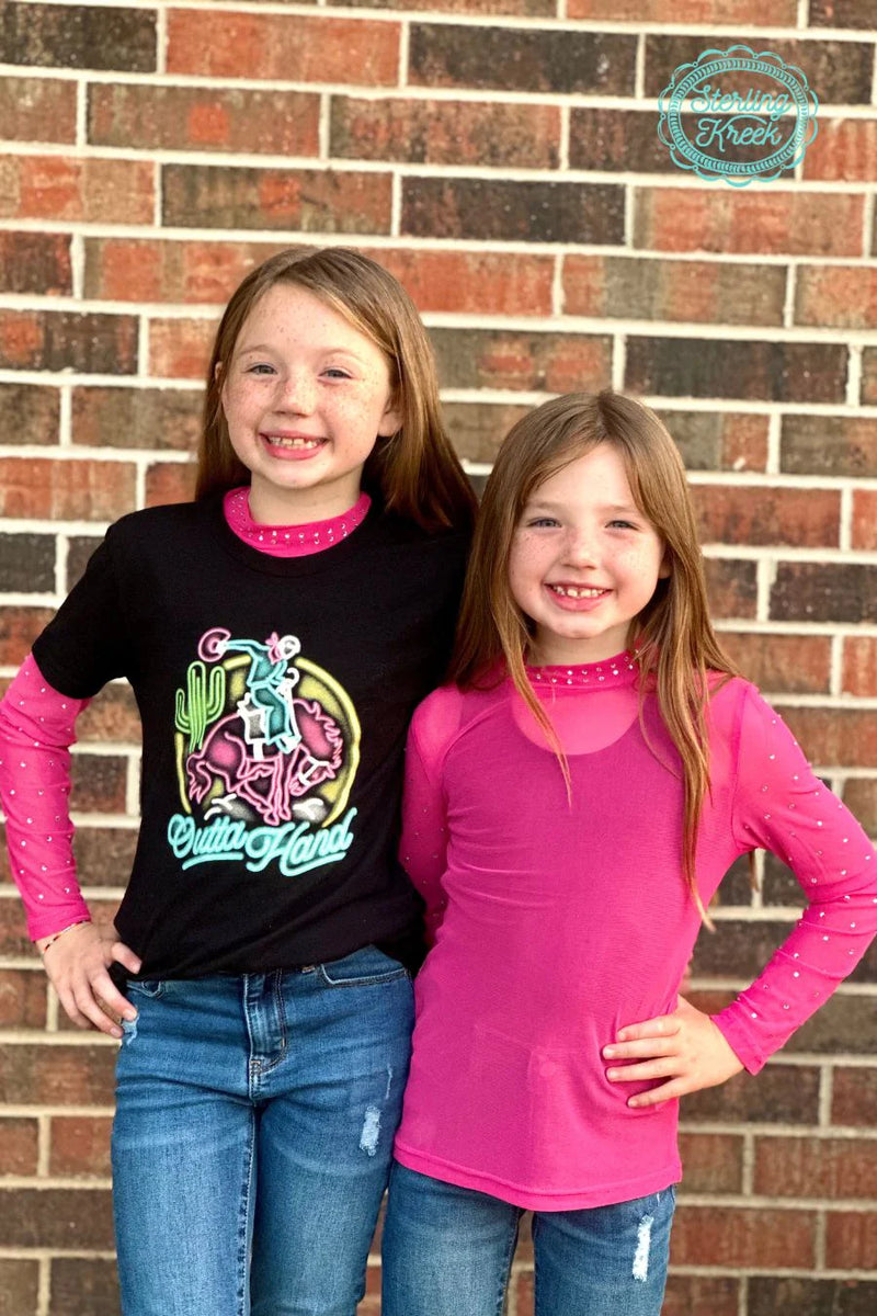 Kids Pink Rhinestone Mesh Layering Top
