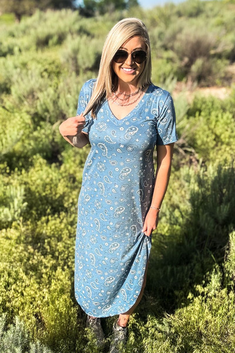 Bandana Blue Maxi Dress - Also in Plus Size