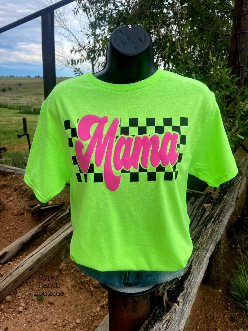 Mama Pink Puff Print on Lime Tee - Also in Plus Sizee