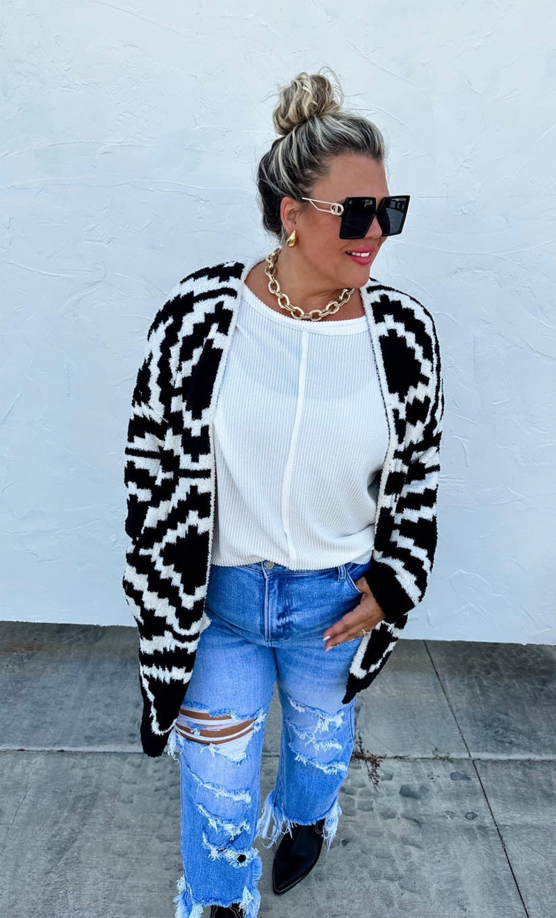 Koe Black Reversible Aztec Cloud Cardigan - Also in Plus Size
