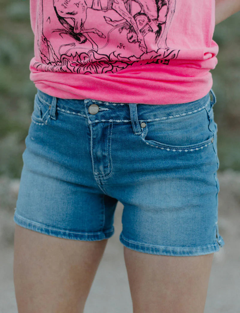 Buckstitch Denim Shorts - Also in Plus Size