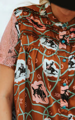 Blushin Bronc Turquoise Buttons Top - Also in Plus Size