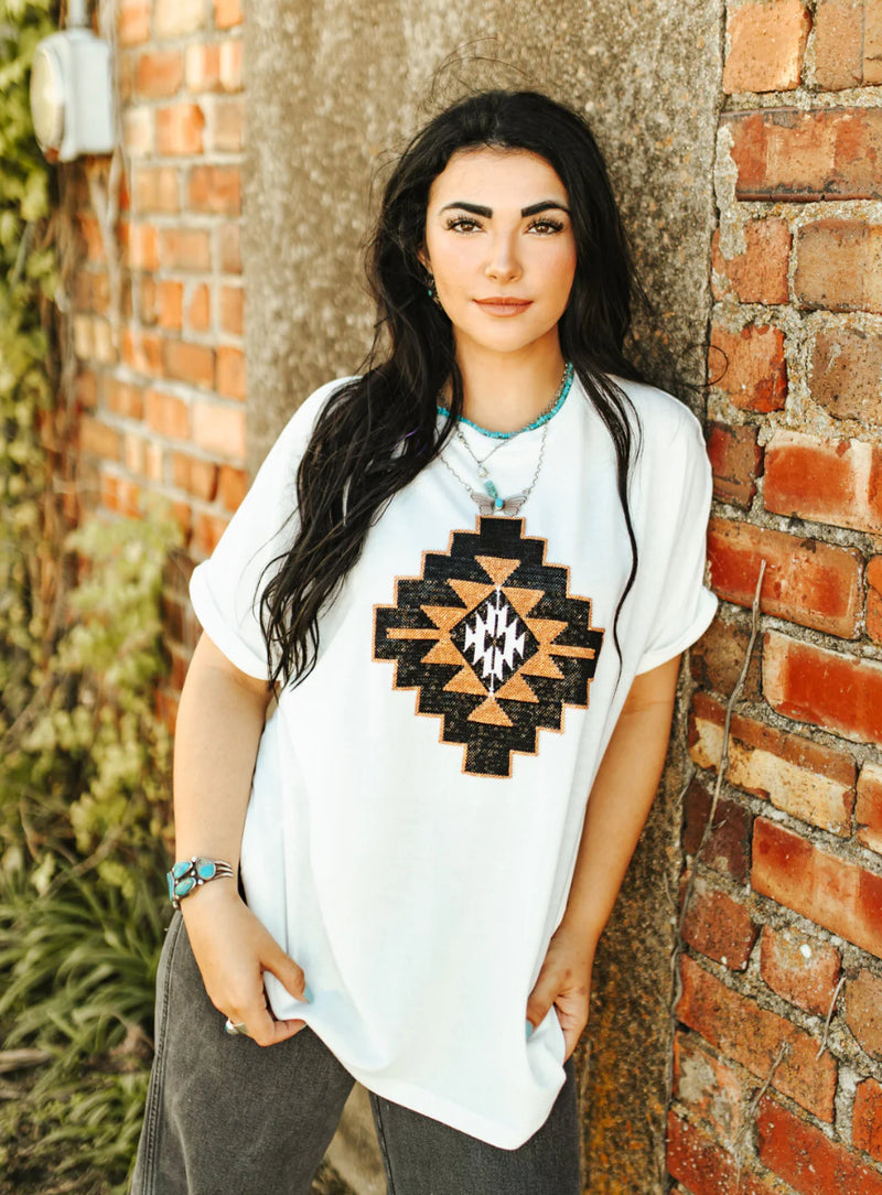 Tejas Sequin Aztec Top- Also in Plus Size