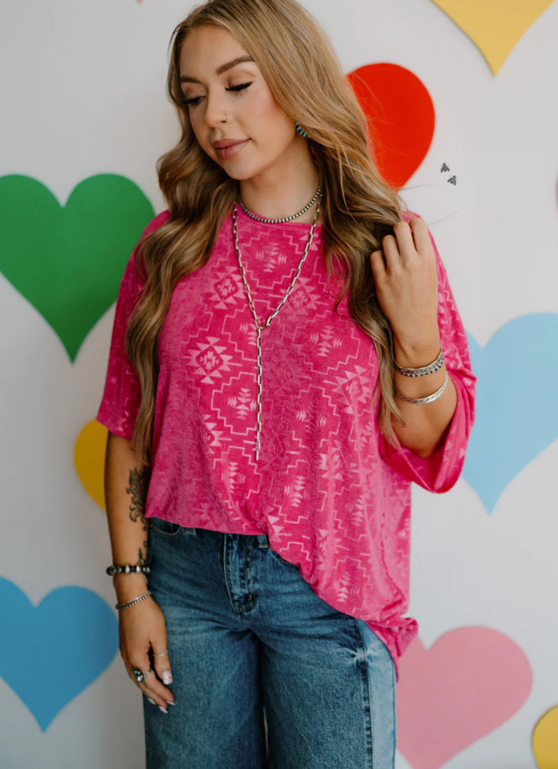Pink Sadler Aztec Top  - Also in Plus Size